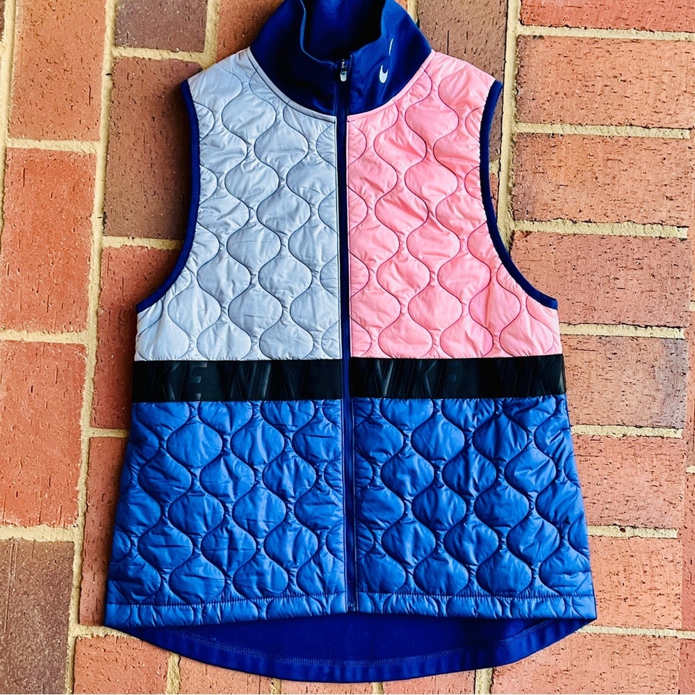 Nike Quilted Color Block Vest Pink Blue Gray Medium